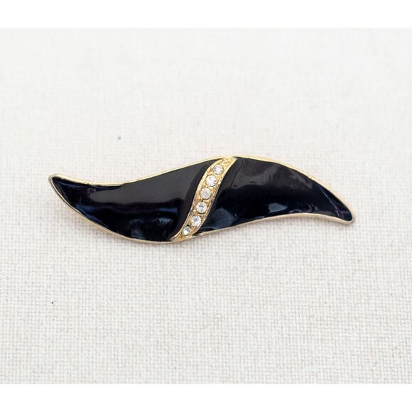 Vintage Modern Curve Brooch in Black - A10 - Picture 1 of 2